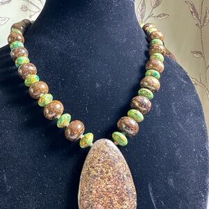 Green Turquoise & Bornite Beaded Necklace with Sterling Silver Clasp